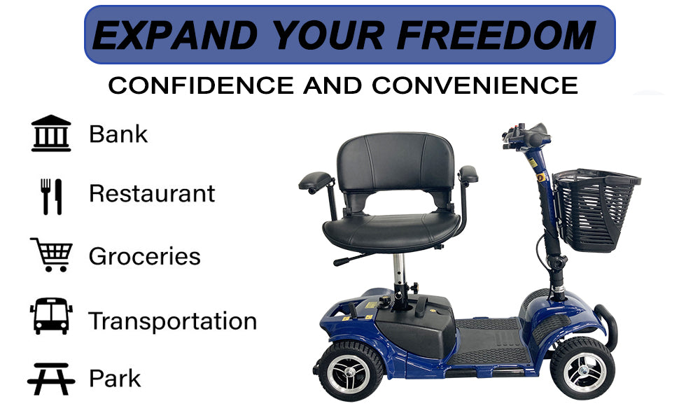 4 WHEEL MOBILITY SCOOTER FOLDING DRIVE DEVICE, LOADING CAPACITY 265 LBS (BLUE)