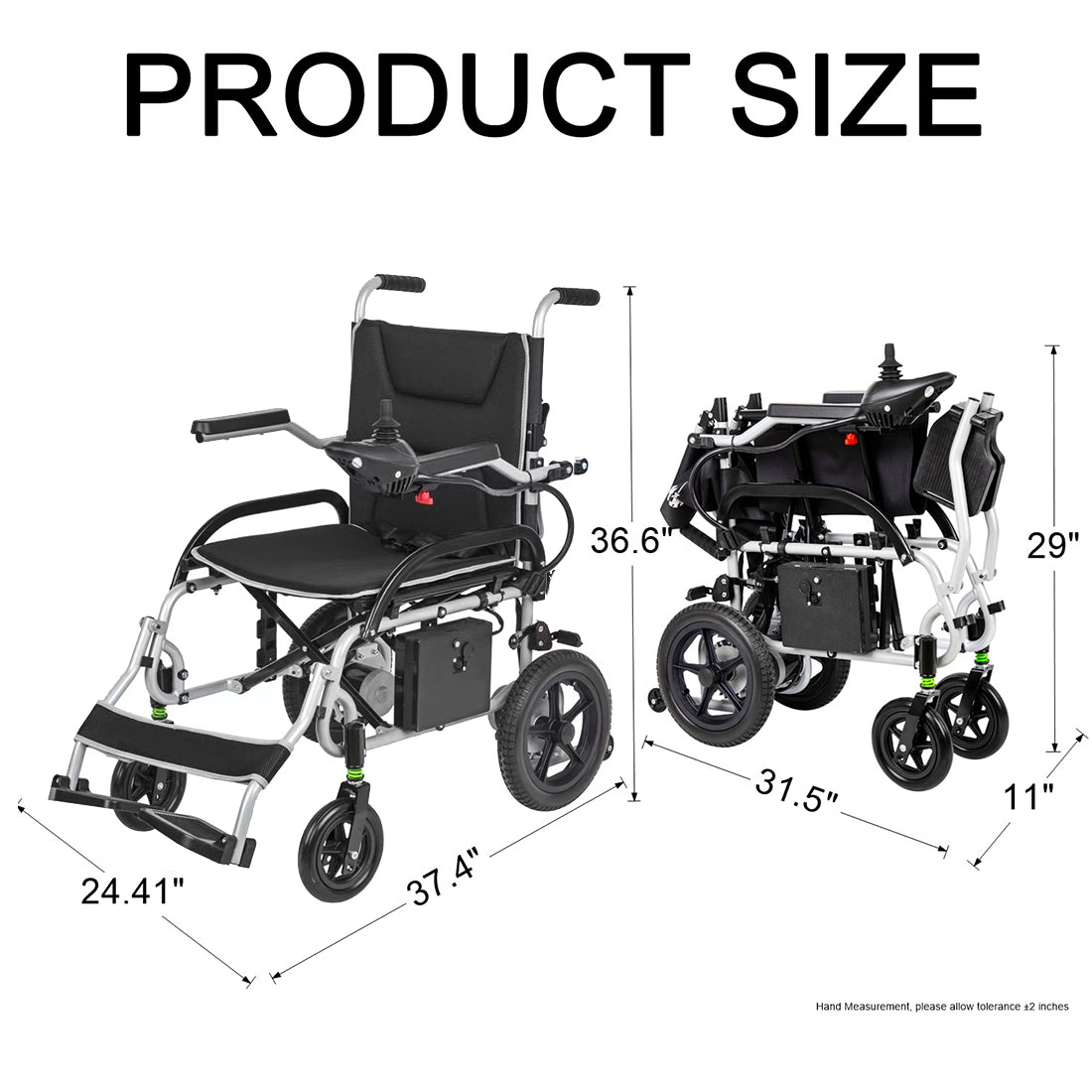 LIGHTWEIGHT 37.5 LBS FOLDABLE ELECTRIC WHEELCHAIRS MAX 265LBS, WITH DUAL MOTOR