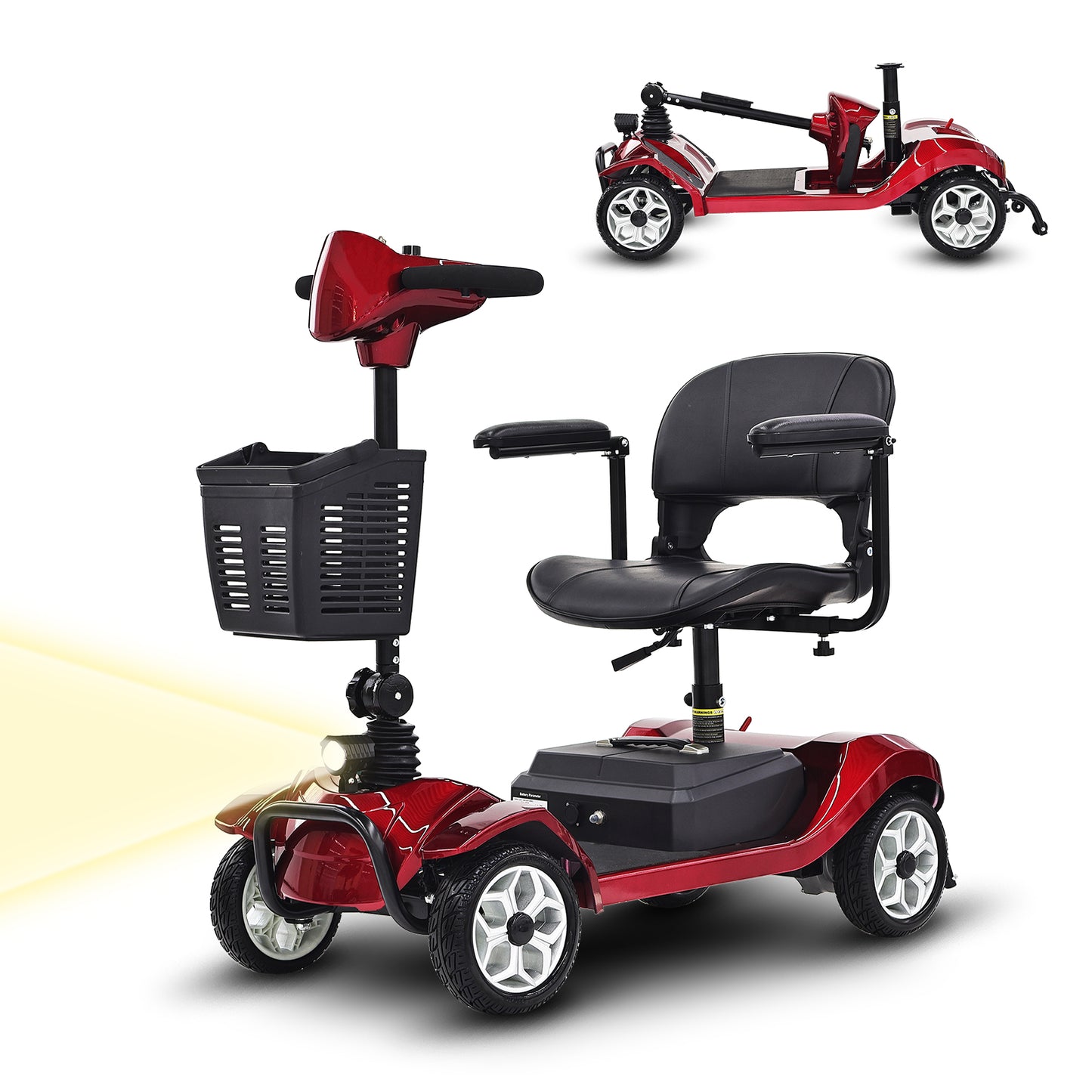 Mobility Scooter for Adults - 4-Wheel, 330lbs Capacity, 15Miles Long Range, Foldable Heavy Duty Mobile for Seniors, Elderly, Removable Battery, with Headlight, Charger & Basket