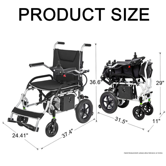 LIGHTWEIGHT 37.5 LBS FOLDABLE ELECTRIC WHEELCHAIRS MAX 265LBS, WITH DUAL MOTOR