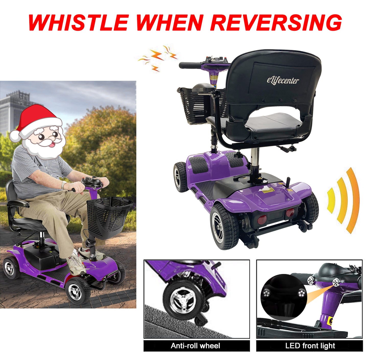 4 WHEEL MOBILITY SCOOTER FOLDING DRIVE DEVICE, LOADING CAPACITY 265 LBS (PURPLE)