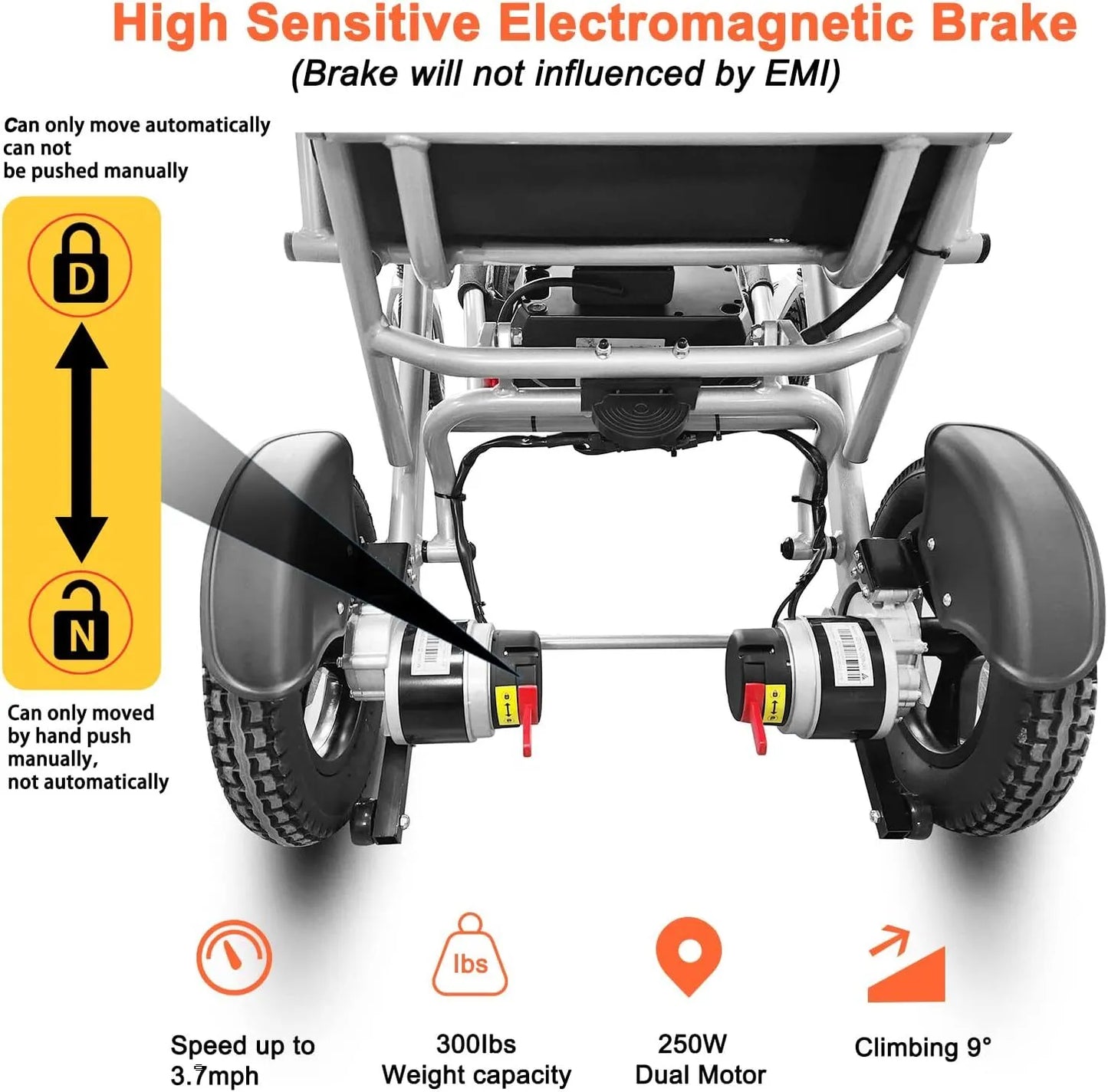 FOLDABLE ALUMINUM ELECTRIC WHEELCHAIRS MAX 300LBS 12AH BATTERY