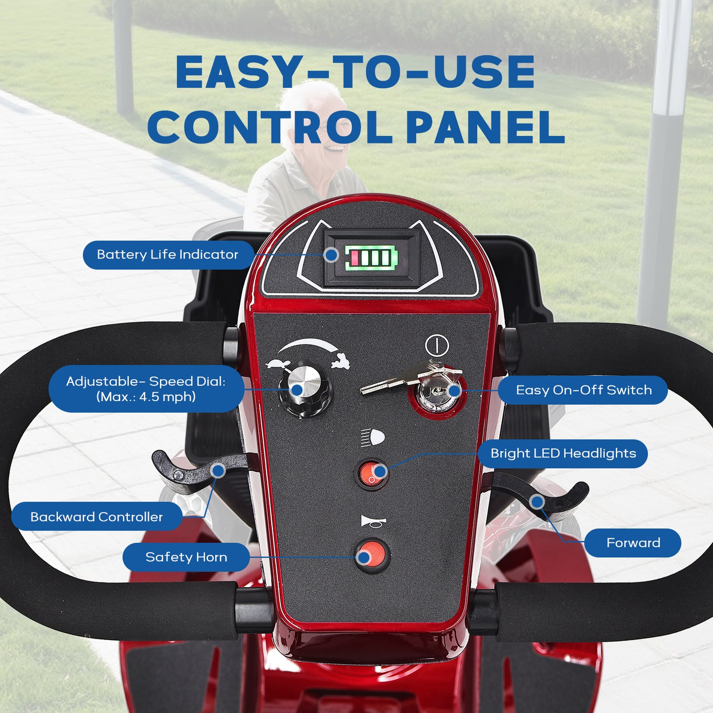 Mobility Scooter for Adults - 4-Wheel, 330lbs Capacity, 15Miles Long Range, Foldable Heavy Duty Mobile for Seniors, Elderly, Removable Battery, with Headlight, Charger & Basket