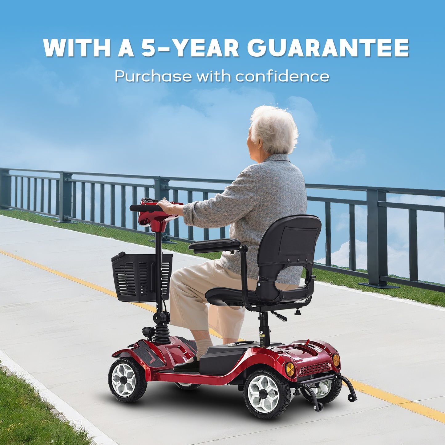 Mobility Scooter for Adults - 4-Wheel, 330lbs Capacity, 15Miles Long Range, Foldable Heavy Duty Mobile for Seniors, Elderly, Removable Battery, with Headlight, Charger & Basket