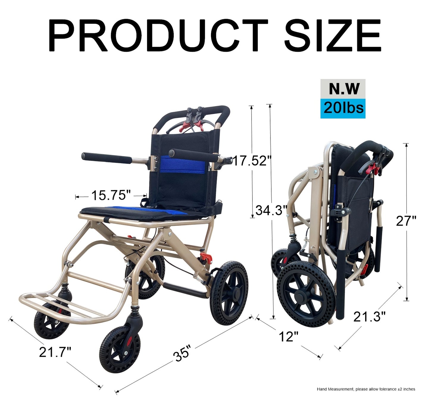 ULTRALIGHT ALUMINUM FOLDING MANUAL WHEELCHAIRS 16" WIDE SEAT (MAX 265 LBS.)