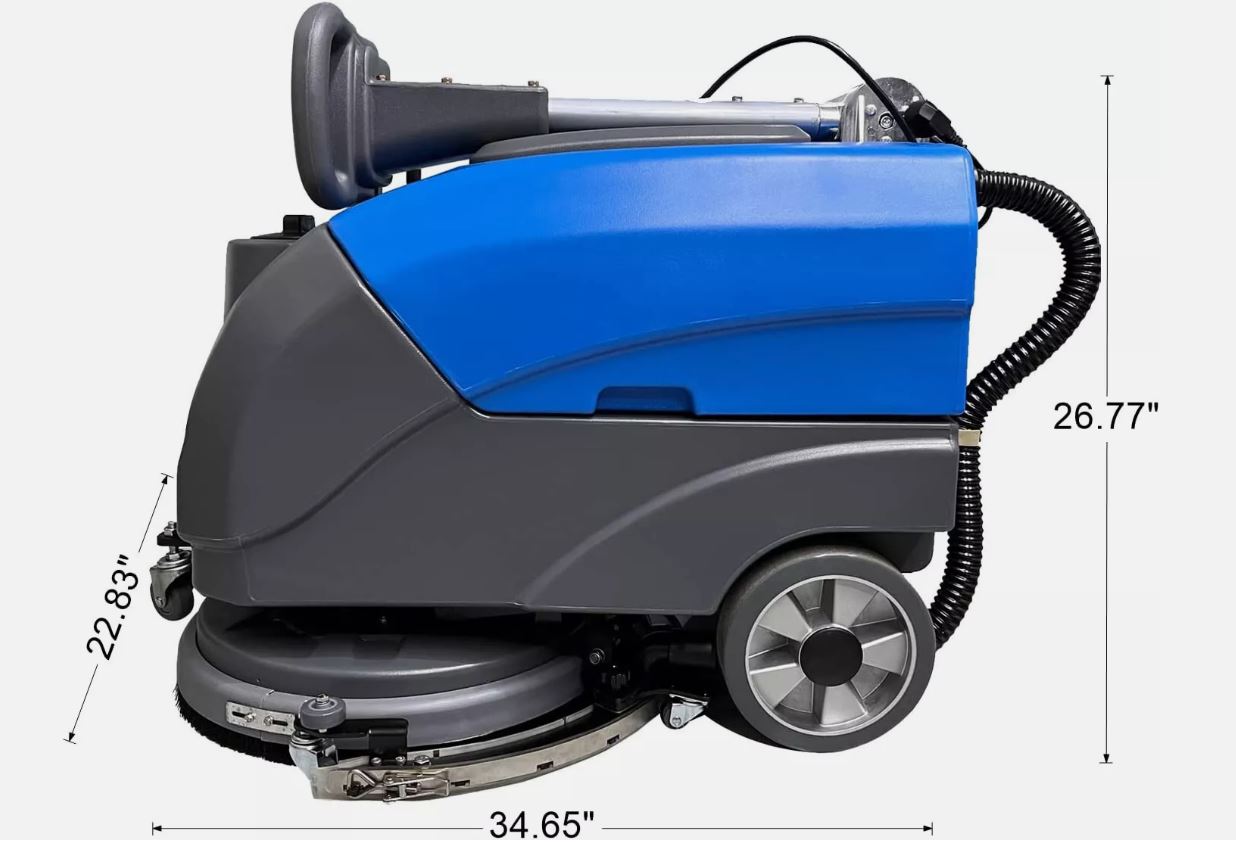 2eCenter Floor Scrubber Machine with 15'' Brush, Foldable Walk Behind Hand Push Floor Scrubber Machine, good for office/restaurant (EM-25 Blue)