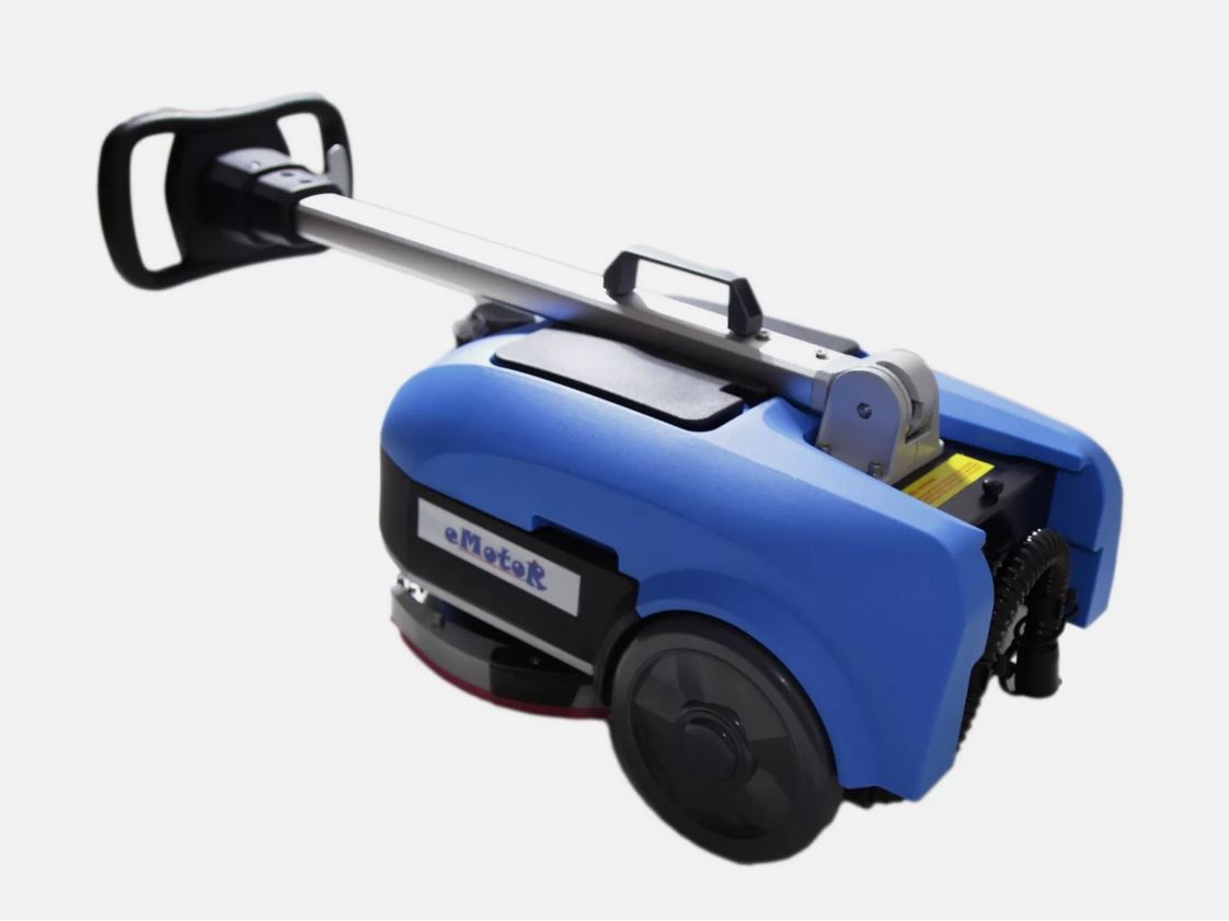 Floor Scrubber Machine with 11'' Brush, Foldable Walk Behind Hand Push Floor Scrubber Machine, 200W Motor w/24V 12Ah Battry Powered (Model: EM-K03)