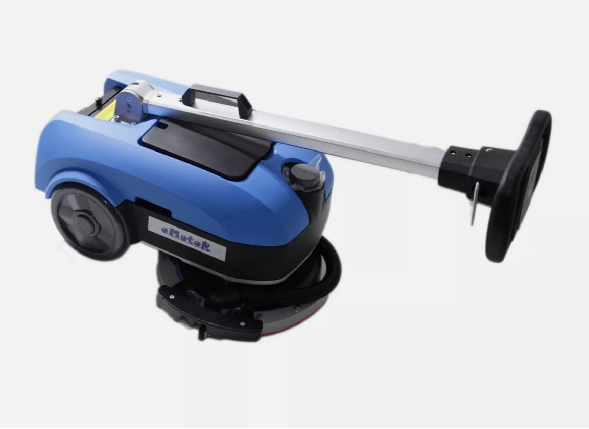 Floor Scrubber Machine with 11'' Brush, Foldable Walk Behind Hand Push Floor Scrubber Machine, 200W Motor w/24V 12Ah Battry Powered (Model: EM-K03)