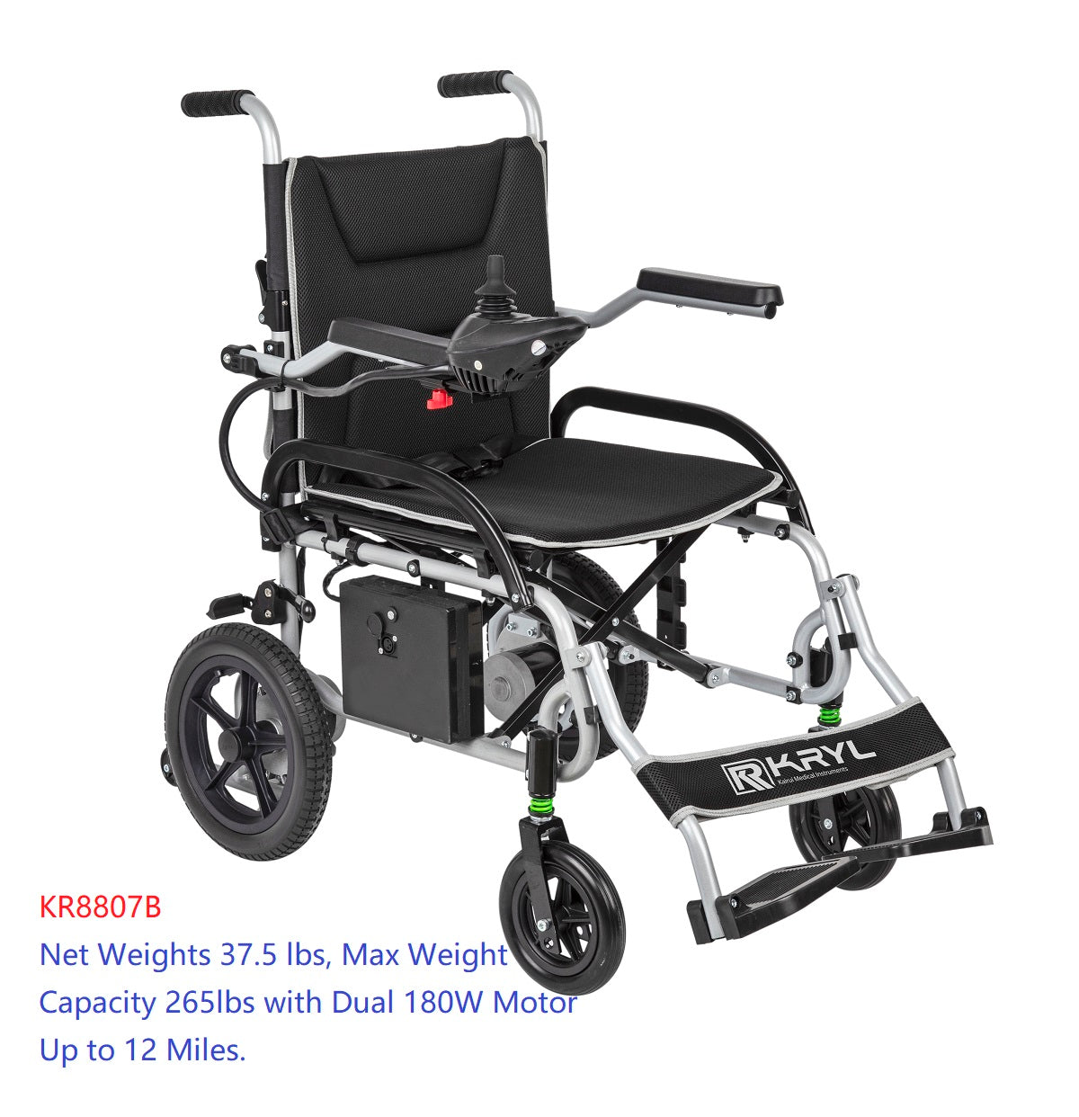 LIGHTWEIGHT 37.5 LBS FOLDABLE ELECTRIC WHEELCHAIRS MAX 265LBS, WITH DUAL MOTOR