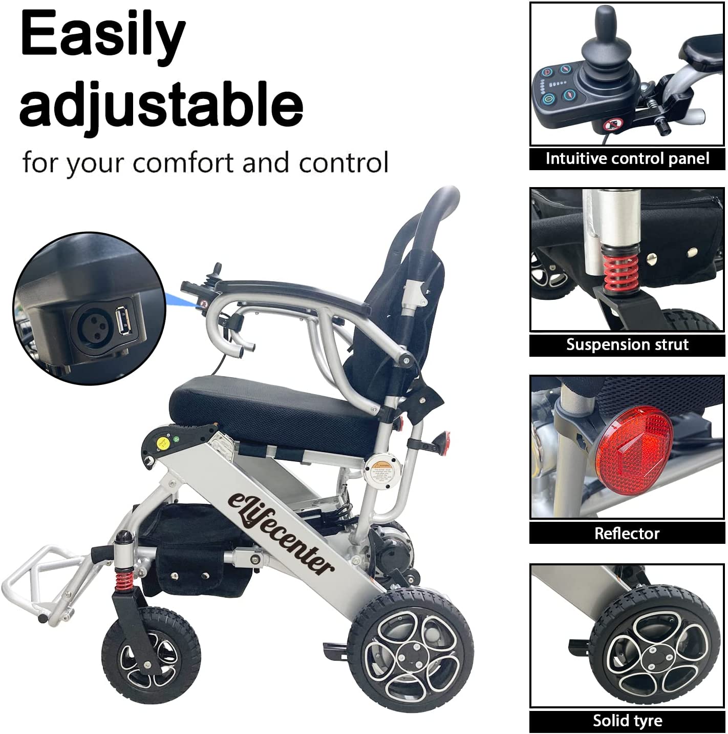 2eCenter Foldable 2 Pieces Batteries Powered Electric Wheelchair 265lbs Max Load Capacity