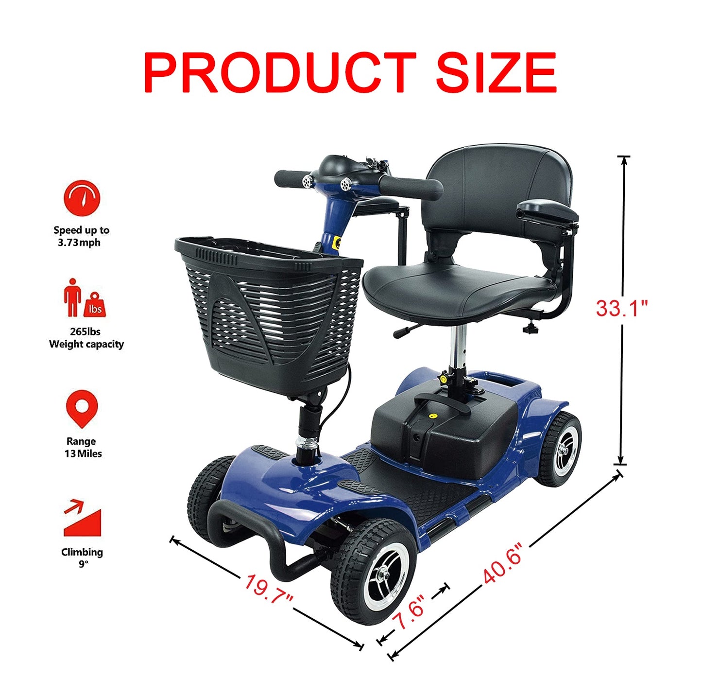 4 WHEEL MOBILITY SCOOTER FOLDING DRIVE DEVICE, LOADING CAPACITY 265 LBS (BLUE)