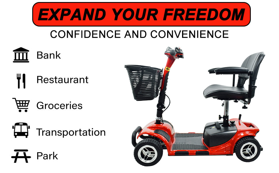 4 WHEEL MOBILITY SCOOTER FOLDING DRIVE DEVICE, LOADING CAPACITY 265 LBS (RED)